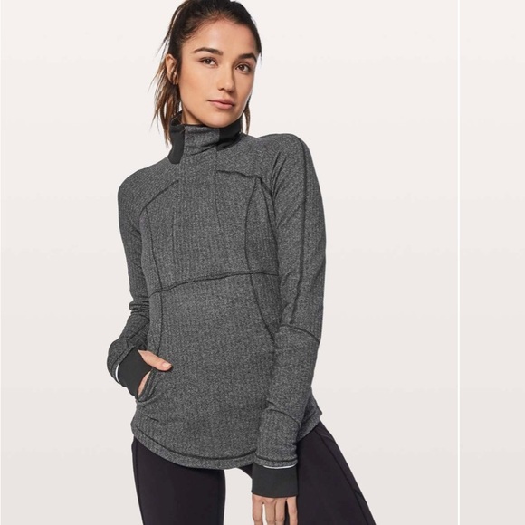 Lululemon Base Runner 1/2 Zip Heathered Herringbone Heathered Black size 10 - Picture 7 of 16